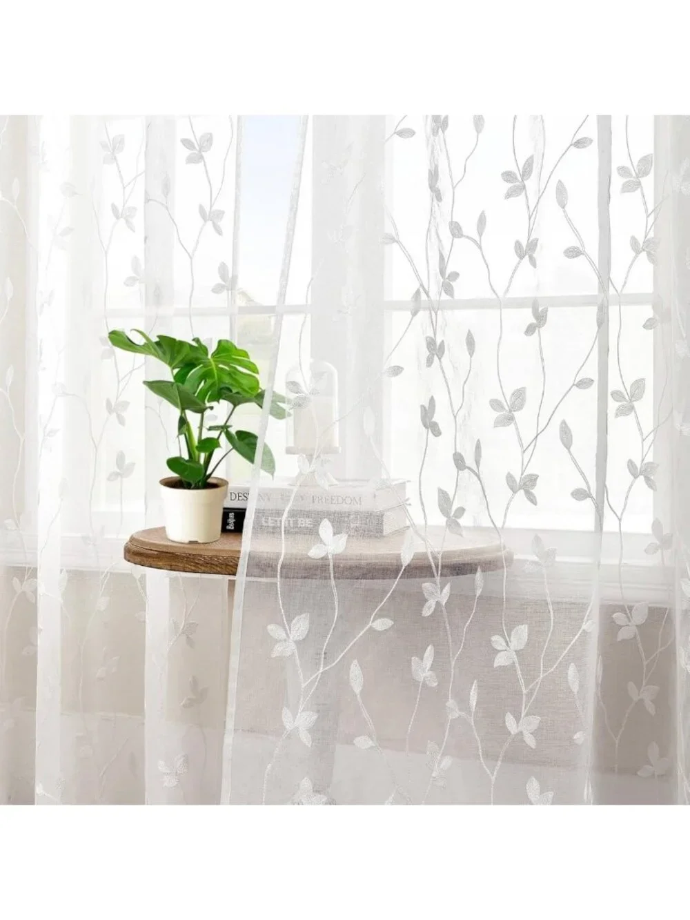 White Leaf Linen Sheer Curtains - 54
